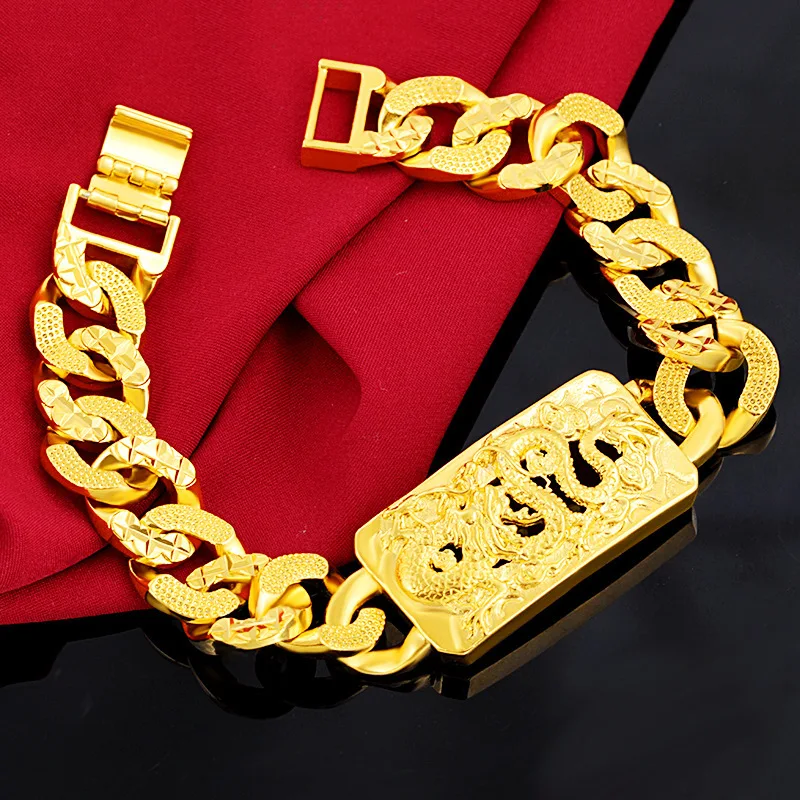 Exquisite Carving Domineering Dragon Thick Bracelet For Men 24K Gold AU999 | Three-dimensional dragon pattern, lifelike