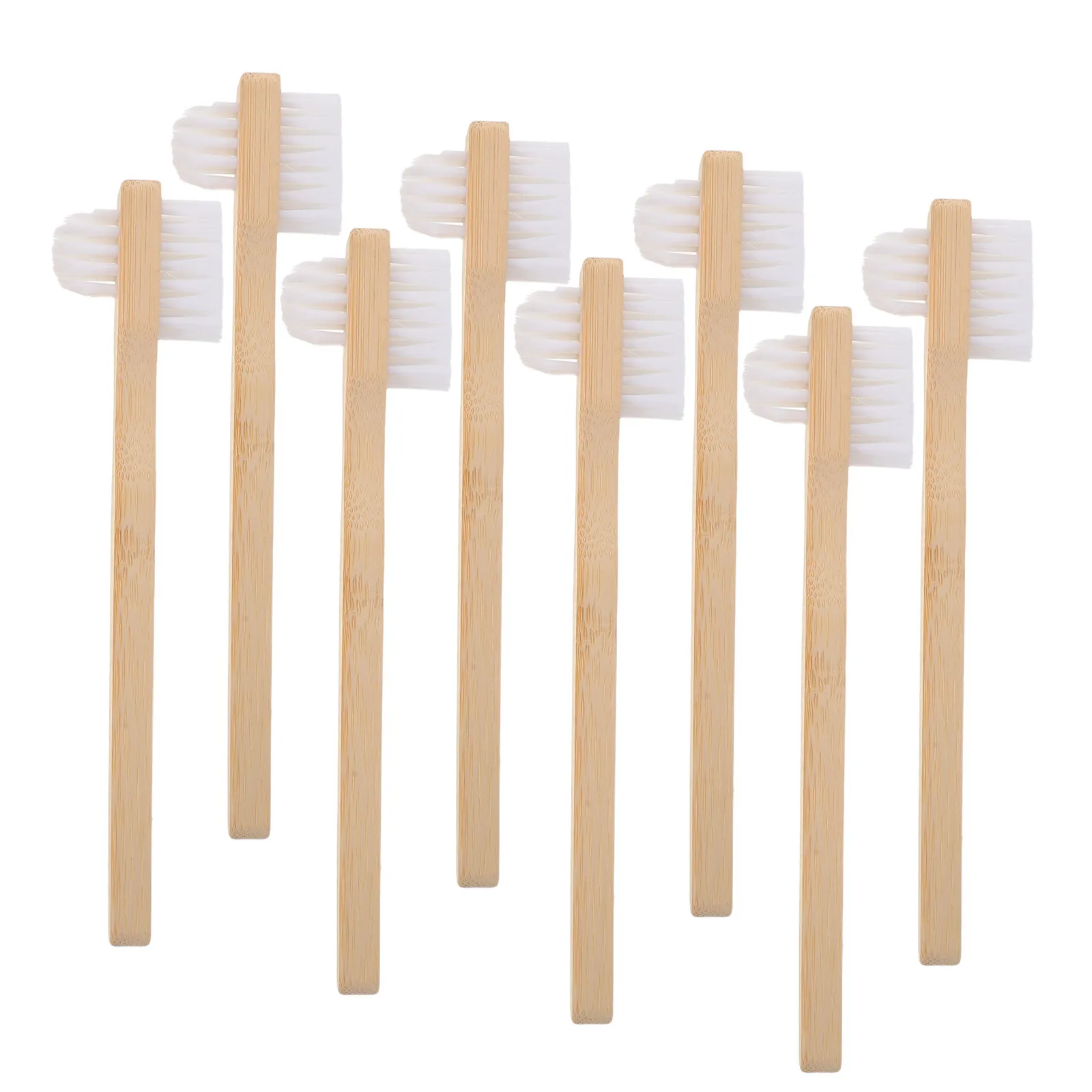8Pcs Double Sided Nylon Denture Brush Medium Hardness Anti Slip Bamboo Handle Cleaning Tool for Dental Appliance Travel Use
