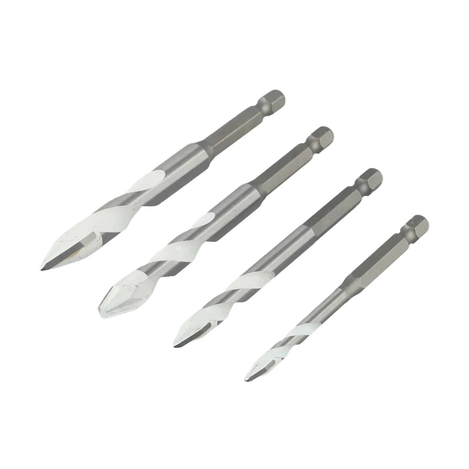 4つの異なるサイズ（6-12mm）のエキセントリックドリルビットパッケージ。タイル、レンガ、木材などでの迅速な穴あけに適しています。