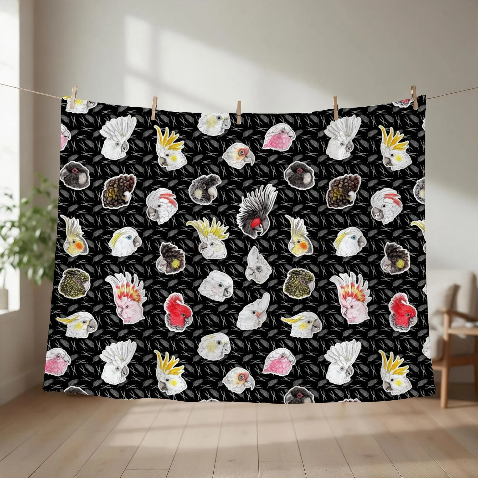 21 Cockatoos (in black) Throw Blanket Plaid on the sofa manga Shaggy warm winter Blankets