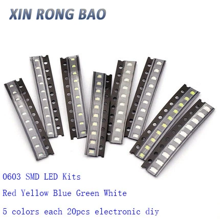 

100PCS 0603 SMD LED Kits Red Yellow Blue Green White 5 colors each 20pcs electronic diy kit