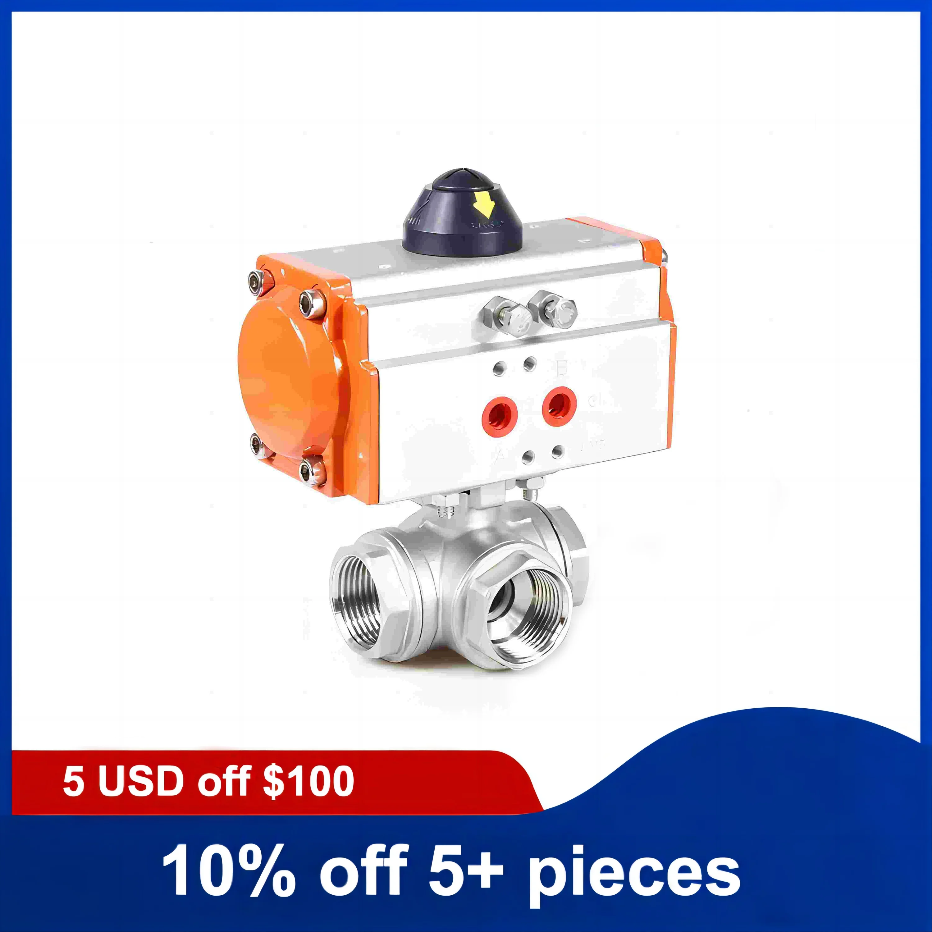 DN40 304 Stainless steel 3 Way High Platform Pneumatic Ball Valve With Double Acting Cylinder