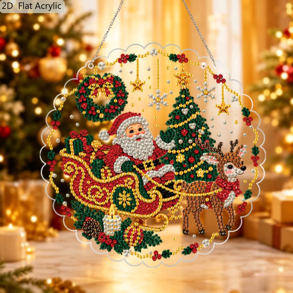 2D Flat 1pc 20*20cm 3D Pearl Diamond Painting Suncatcher Kit, Christmas Santa ClausTheme Design Christmas Pearl Bead Diamond