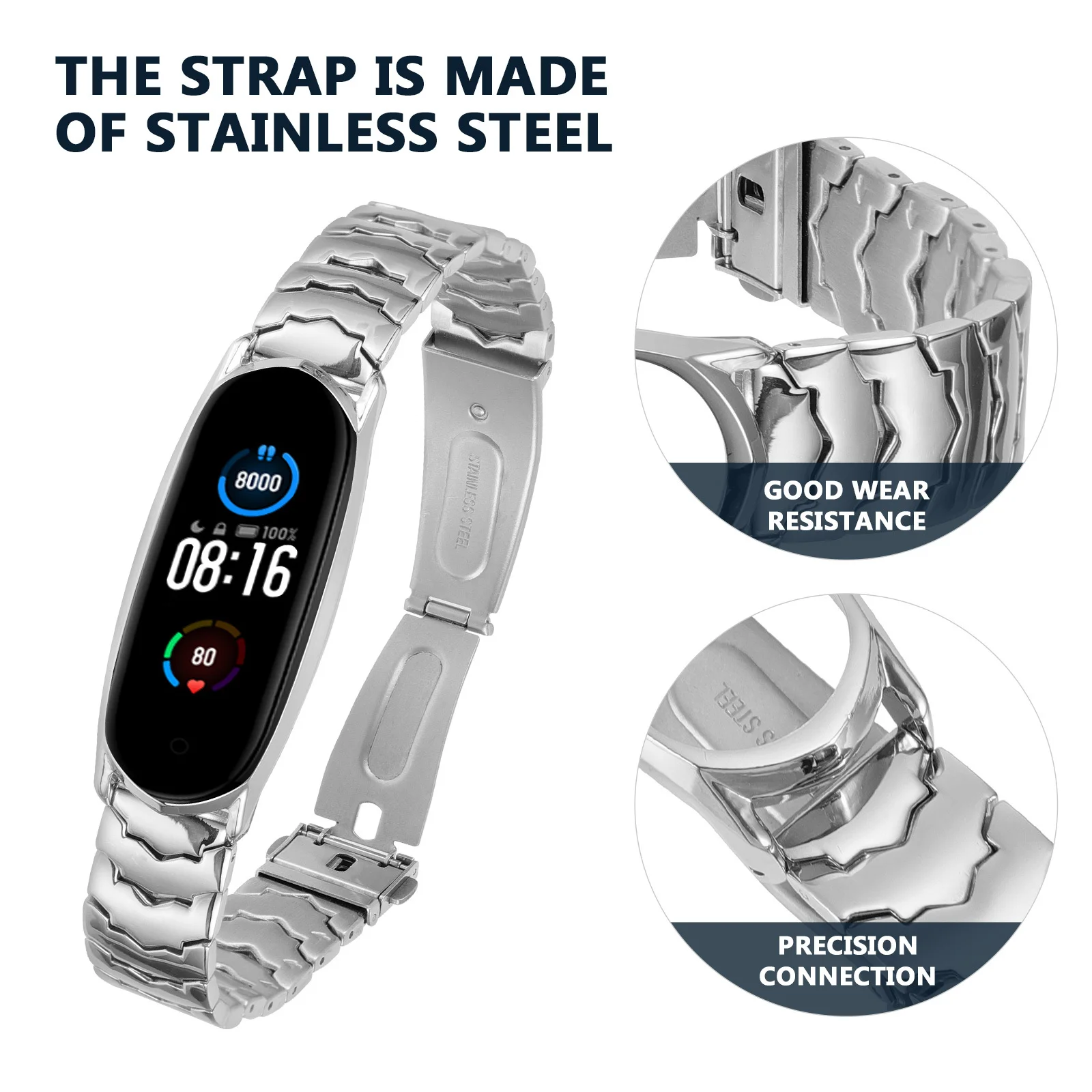 

Металлический браслет из полированной нержавеющей стали, совместимый с Mi Band 5 4 3, сменный смарт-браслет, металлический ремешок