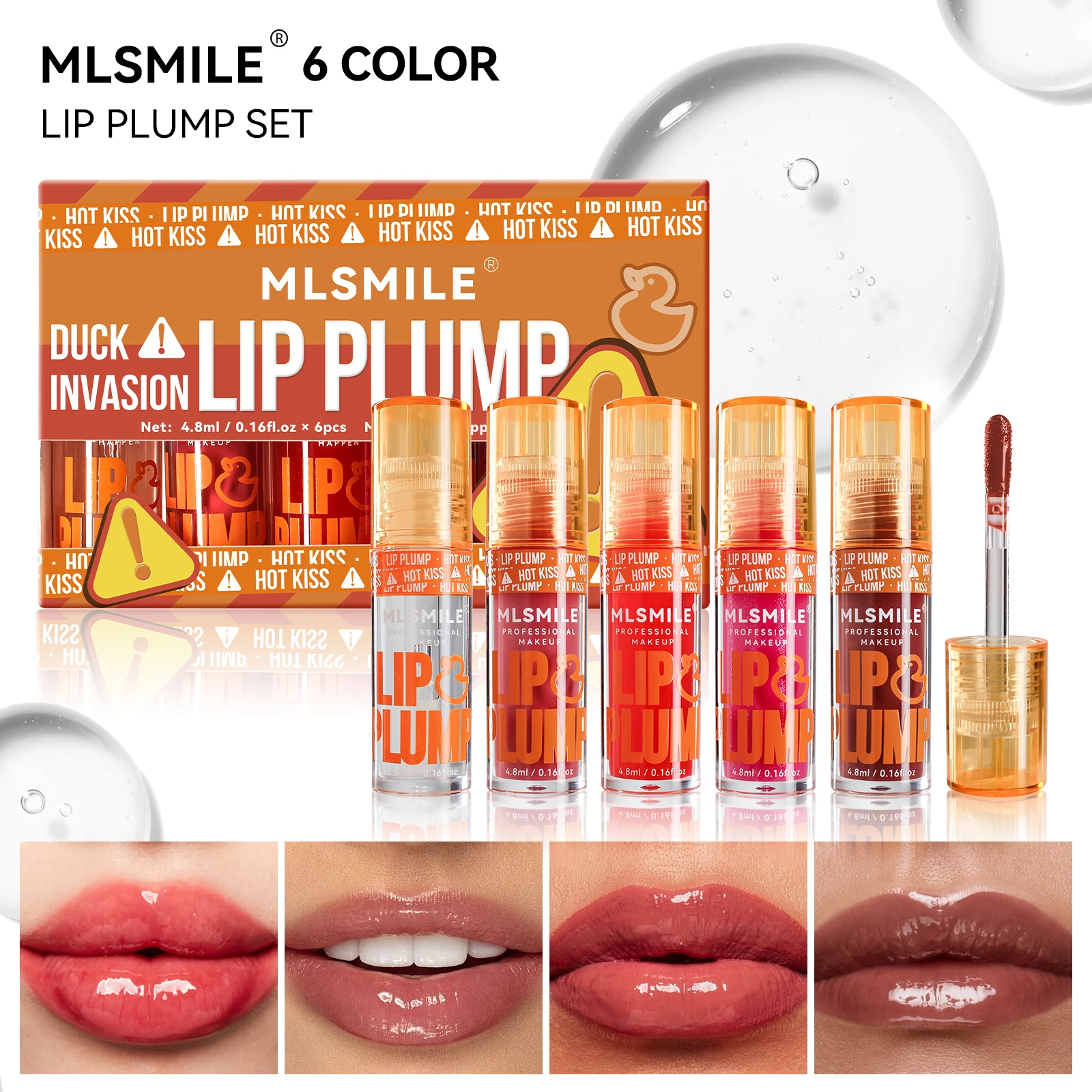 MLSMILE 6 pièces/ensemble brillant à lèvres dodu miroir de perles baume à lèvres hydratant longue durée liquide bouche rouge brillant à lèvres