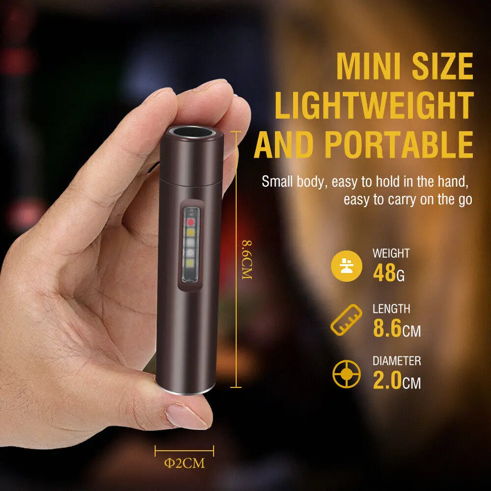 Mini Pocket LED Flashlight Torch Magnetic Work Light Rechargeable Lamp Camping