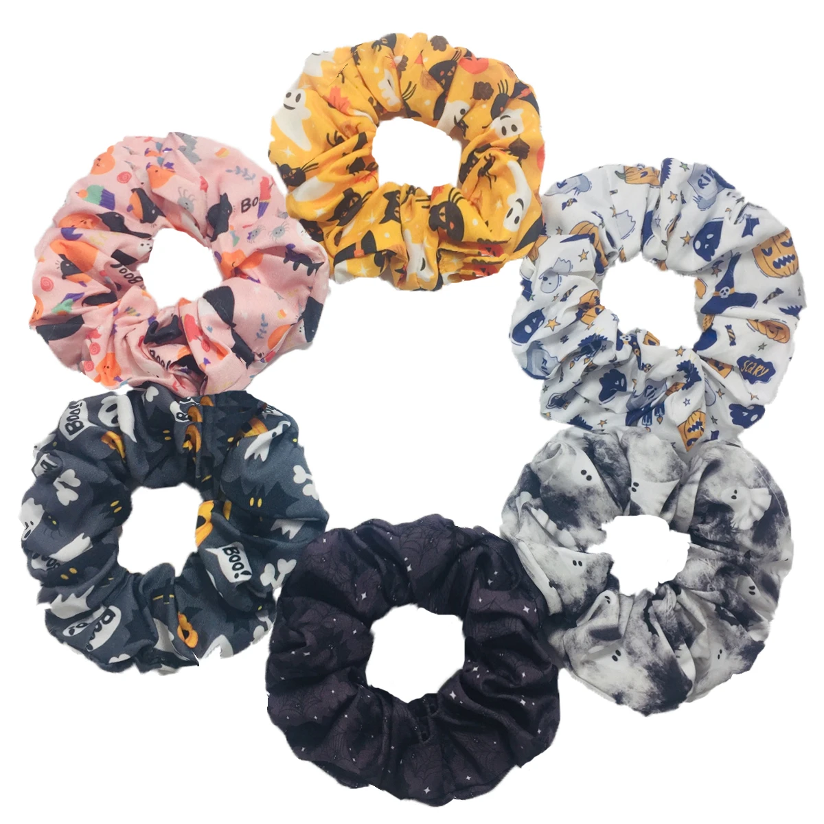 6/3pcs/lot Horror Pumpkin Decoration Fabric Elastic Scrunchy Hair Bands Scrunchies Accessories Headwear For Halloween Christmas