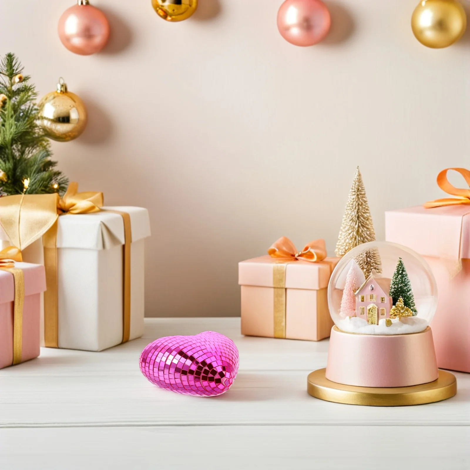 

Pink Heart Mirror Disco Ball Retro 70S 80S Valentine Wedding Hanging Ornament Reflective Glass Pendant Hearts Figurines