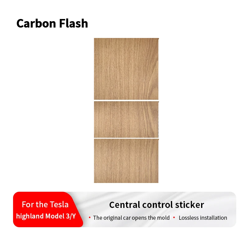 Carbon Flash For Tesla 2025 Model 3 Y YL Center Console Panel Grain Film Car Dashboard Cover Sticker Vertical Wood Grain