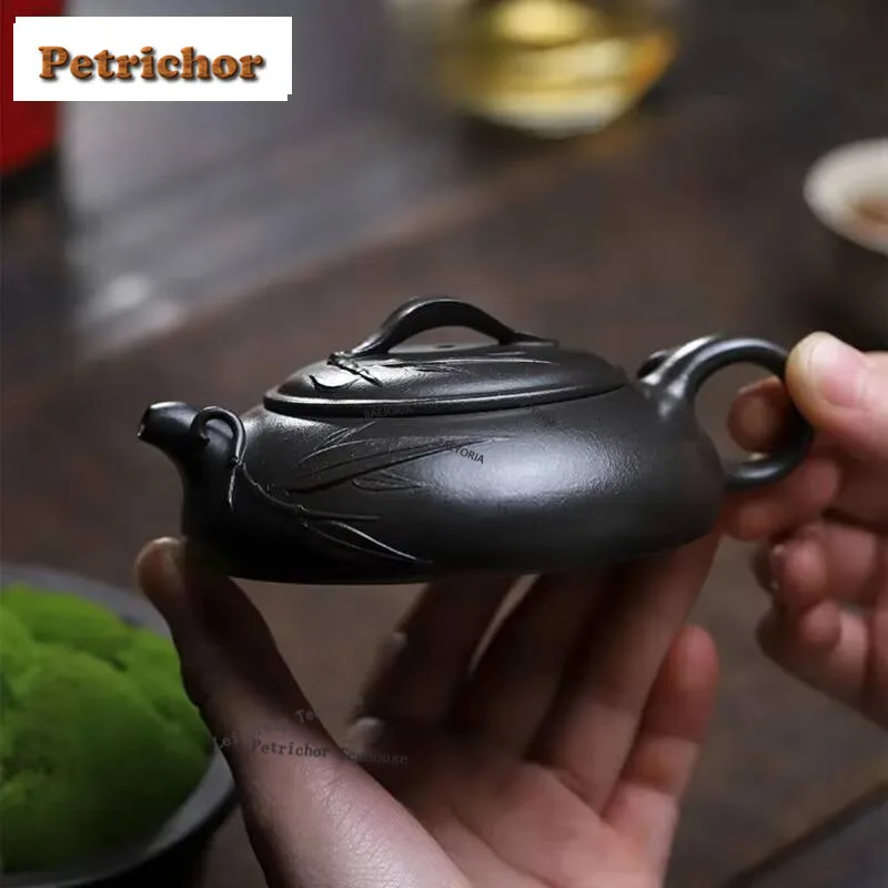 Teteras de Arcilla Púrpura Yixing Tradicionales de 140 ml, Famosas Teteras Hechas a Mano por Maestros, Tetera de Bambú Verde, Arcilla Azul, Juego de Té Zisha, Regalo