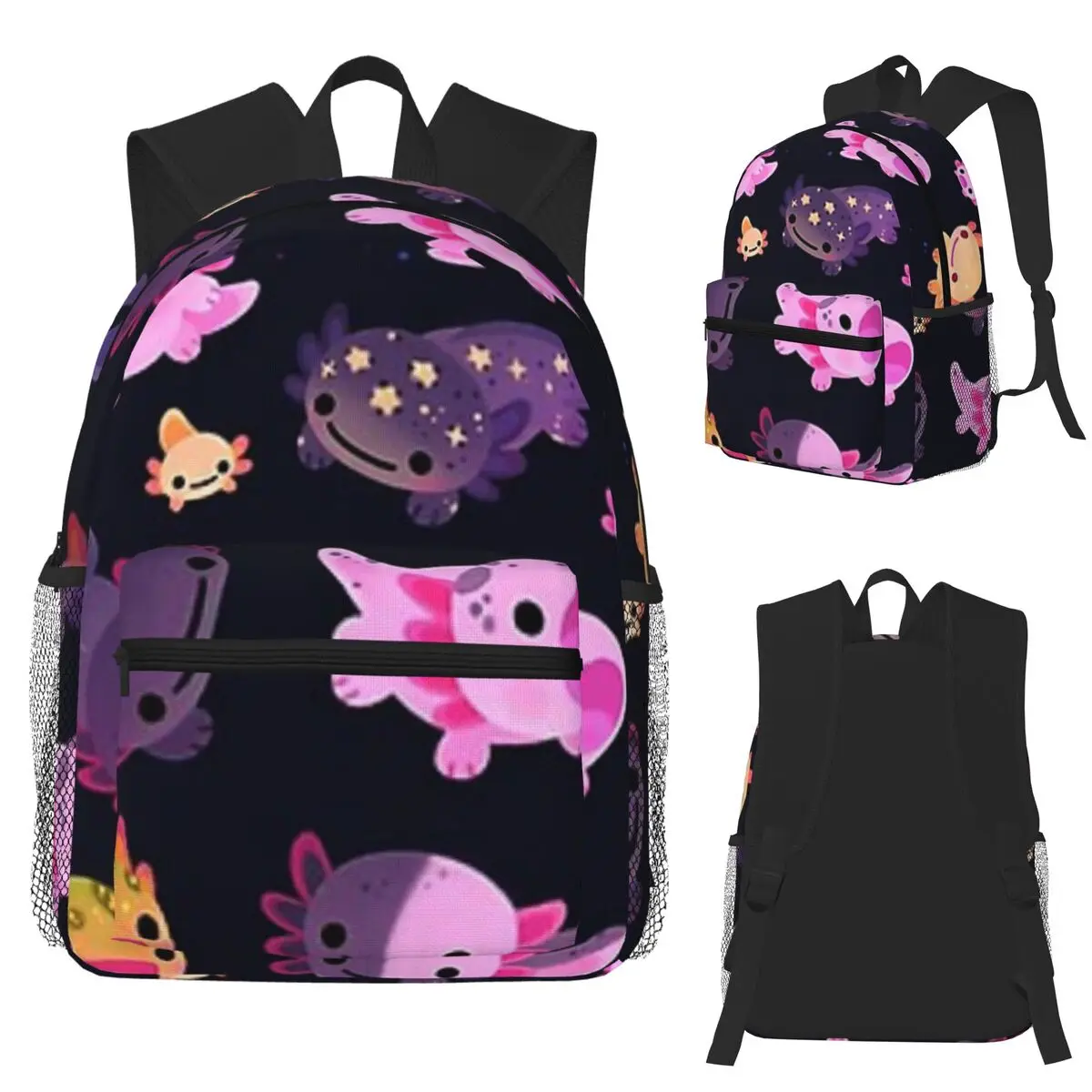 Happy Axolotl Student Backpack School Bag Hiking Travel Daypack for Boys Girls Bookbag Shoulder Bags