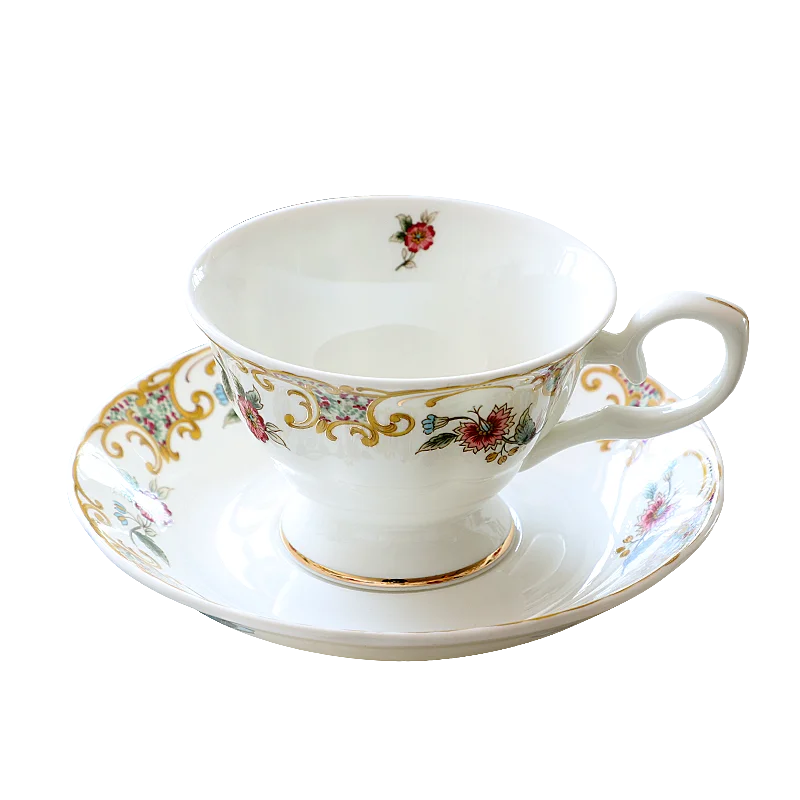 220ML, Fine Bone China Cappuccino Cup with Saucer, Latte Cup, English Tasse Cafe Esspresso Cups