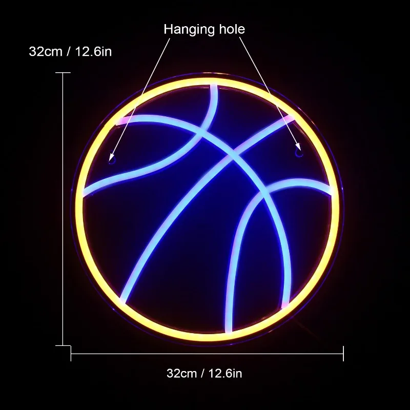 Luz de néon LED com interruptor USB para quarto, parede decorativa neon, logotipo basquete e esportes