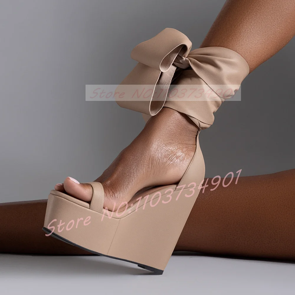 

Ankle Strap Wedges Sandals Female Lace-up Platform Black Open Toe High Heels Shoes Ladies Rome PU Leather Cover Heels Sandals