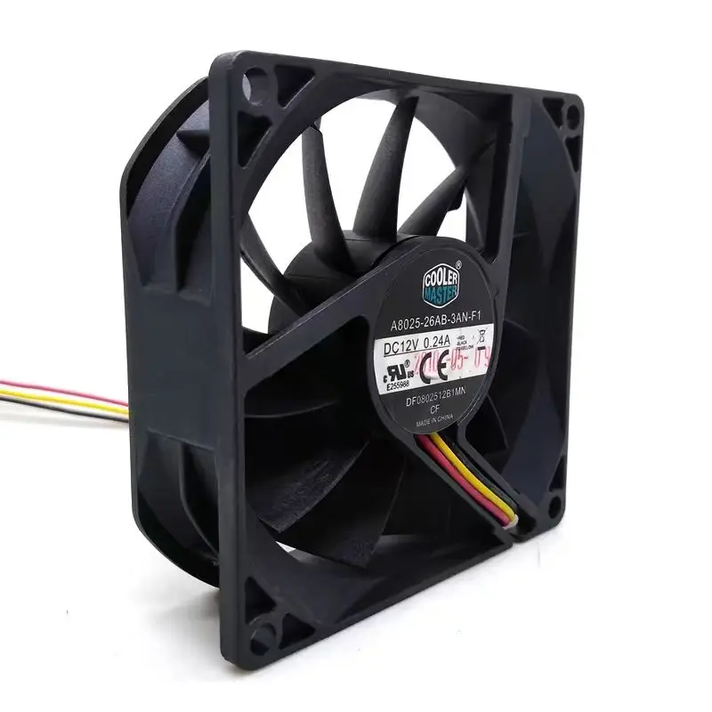 For DF 0802512 CPU Heatsink Cooling Fan B1UN 80mm DC 12V, A8025-26AB-3AN-F1, 0.24A, 3-Pin Plug with Speed ​​Monitoring