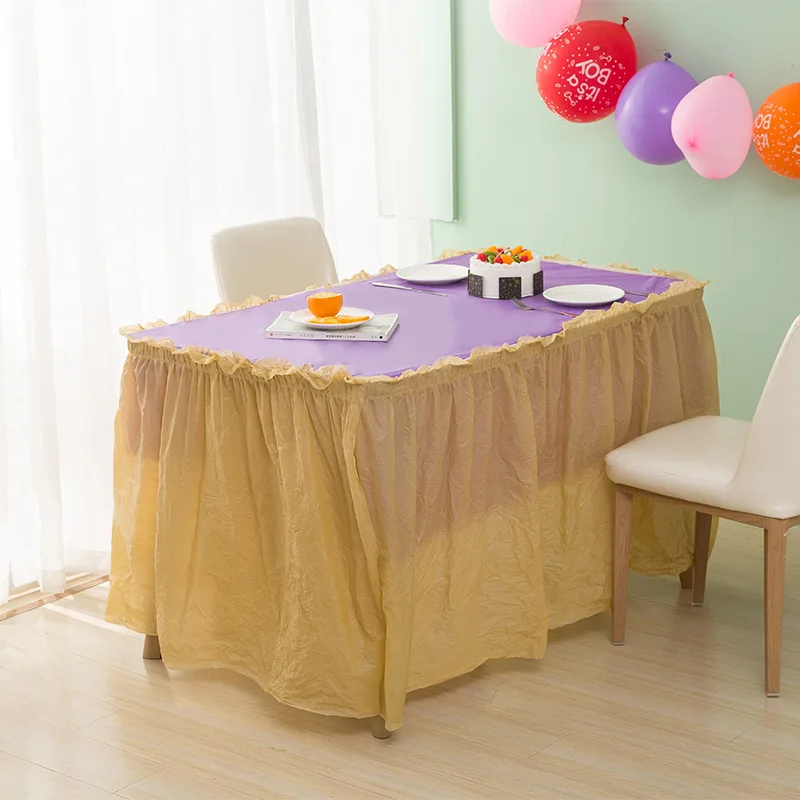 Disposable Table Skirt Plastic PEVA Table Cover for Birthday Banquet Outdoor Party Wedding Festival Home Decoration 73x420cm