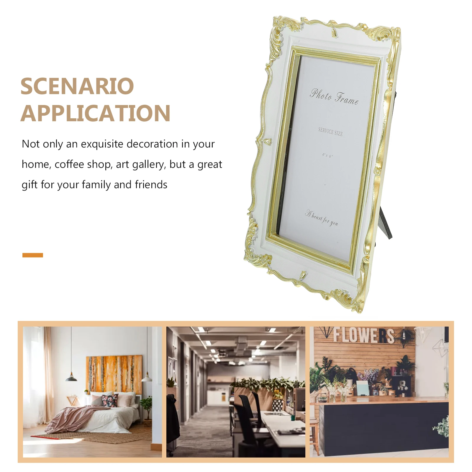 

Small Resin Photo Frame Vintage Style Tabletop Standing Picture Holder for Bedroom Decor Display Exquisite Retro Frame