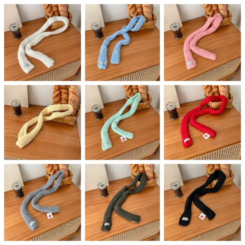 بسيطة بلون طويل الأوشحة الضيقة Y2K الكورية نمط وشاح محبوك الشريط الدفء الحلو وشاح السيدات #6