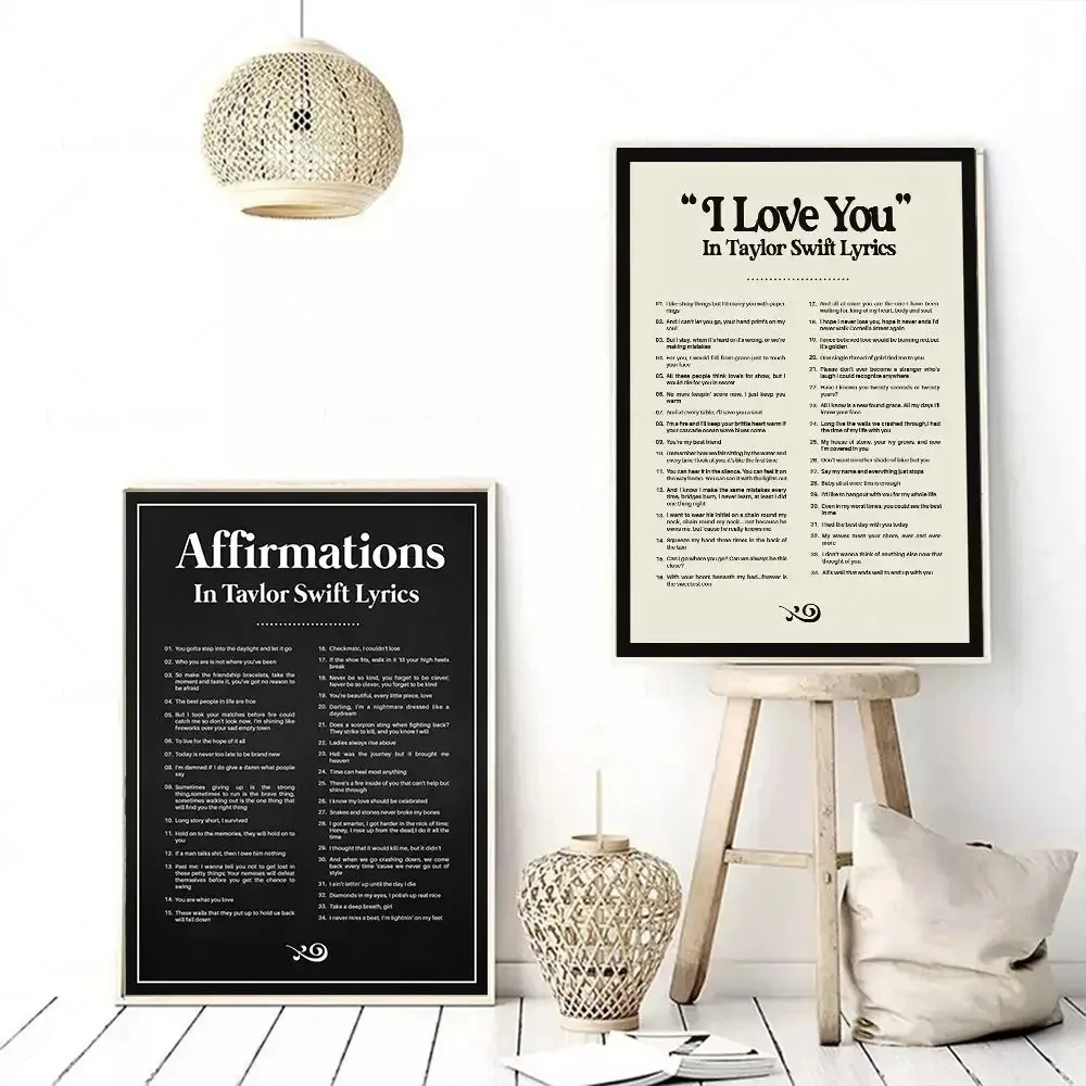 Affirmations I Love You In Taylor-Swift Lyrics Way Poster Retro Singer Music Quotes Canvas Painting Wall Art Picture Room Decor