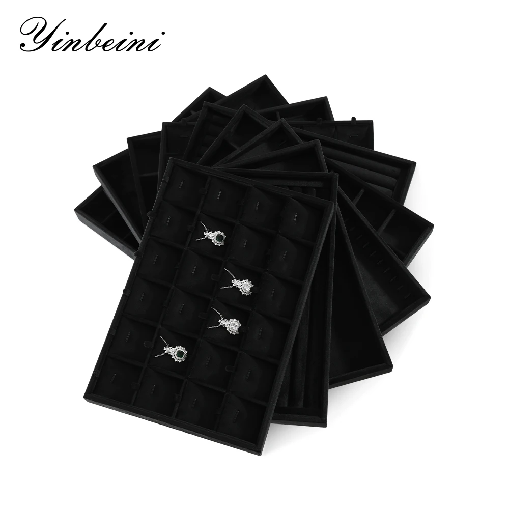 

YinBeiNi Black Velvet Stackable Jewelry Display Tray Holder Ring Earring Necklace Bracelet Pendant Stackable Props for Shop Use