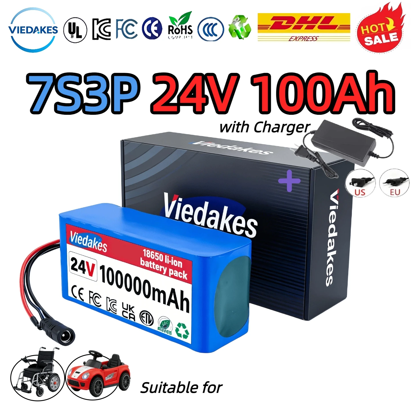 

29.4V 100000mAh 7S3P Li-ion Battery Pack 18650 with BMS for 24V-29.4V Electric Motor Scooter