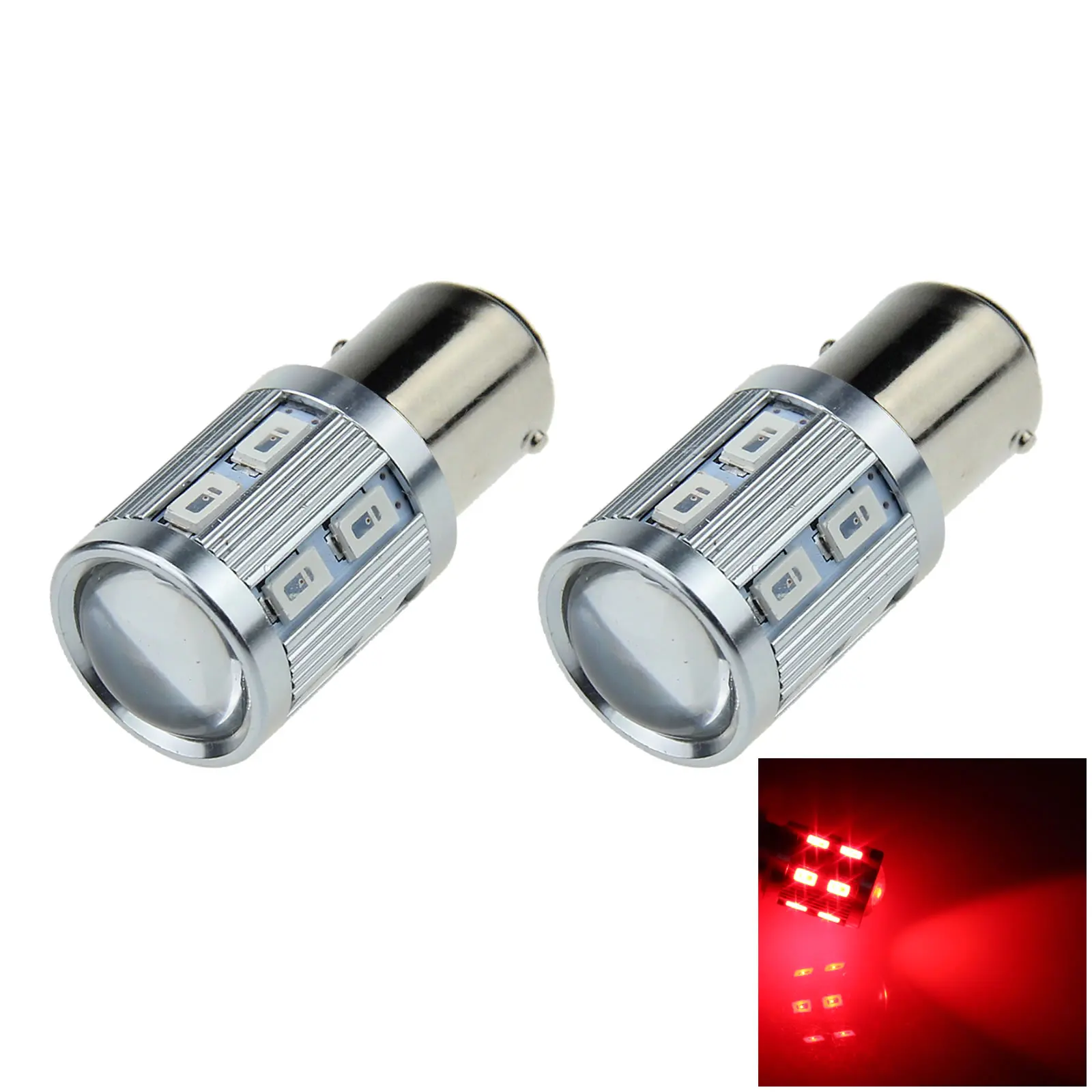 2x Red AUTO 1157 Brake Lamp Indicator Light 13 Emitters 12 x 5630 SMD+ 1 CLED LED 2057 P21/5W E030-R