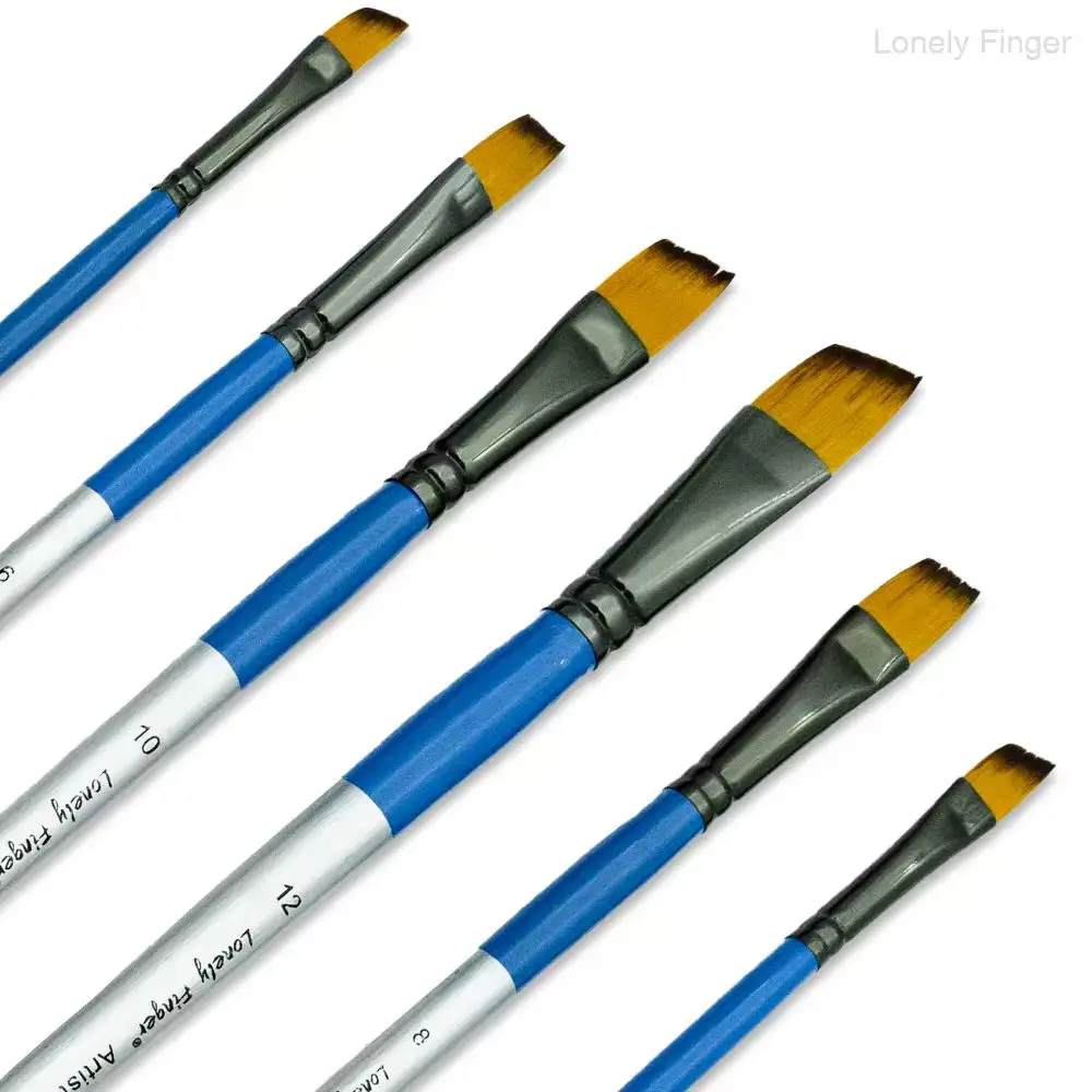 Angular Paint Brushes,6PCS Professional Angled Paint Brush for Acrylic Watercolor Gouache Oil Painting