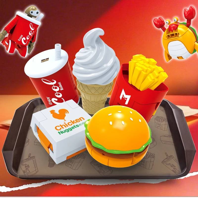 

4''/10cm Transformation Robot Toys Anime Figure Ice Cream Fries Burger Drink Transforming Games Toy Boy's Birthday Collect Gift