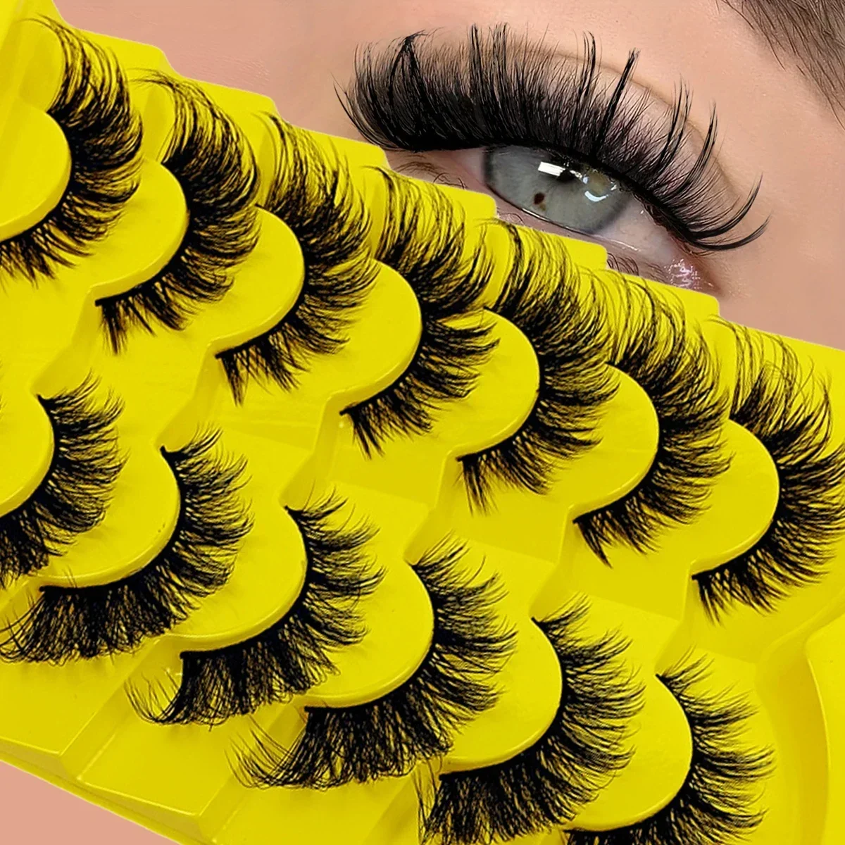 7 Pairs Cat Eye Eyelashes 3D Natural False Lashes Fluffy Soft Cross Manga Lashes Wispy Natural Eyelash Extension Makeup