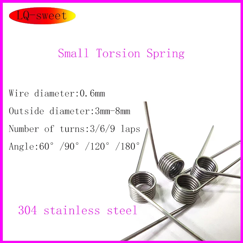 304 stainless steel Small Torsion Spring Hairpin Spring 180/120/90/60 Degree Torsion Spring Wire Diameter 0.6mm 5PCS