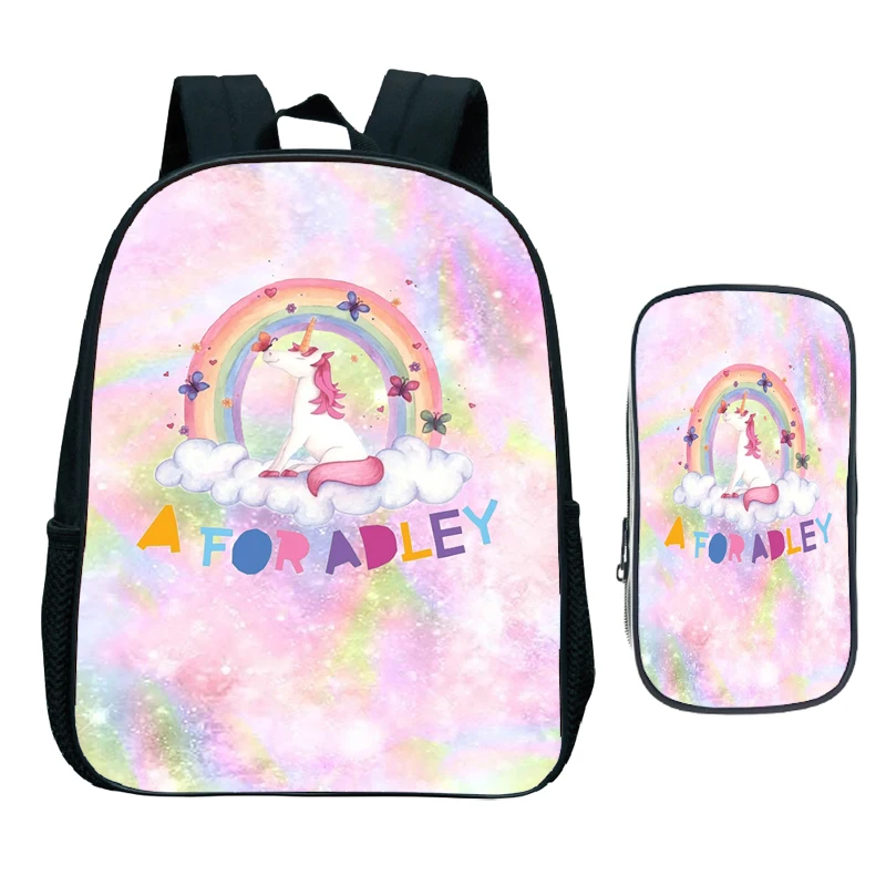 

2pcs A for Adley Backpack Unicorn Rainbow Ice Cream Kids Kindergarten Rucksack with Pencil Case Children Cartoon Anime Bookbag