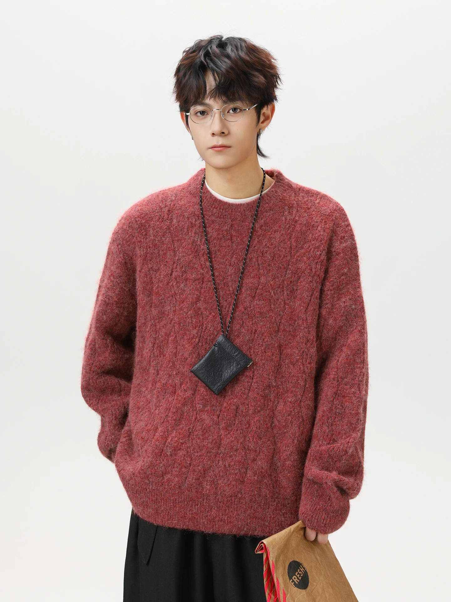 

Mohair Texture Crew Neck Sweater Men's and Women's Autumn Loose Couple Casual Versatile Knitted Top