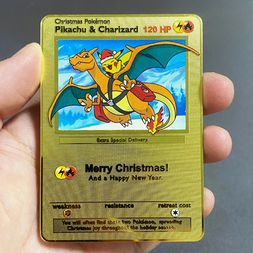 Cartões de Metal Anime Pokémon, Pikachu, Charizard, Arceus, Mewtwo, Blastoise, Vmax, GX, V Letters, Cartão da coleção do jogo, Presentes do