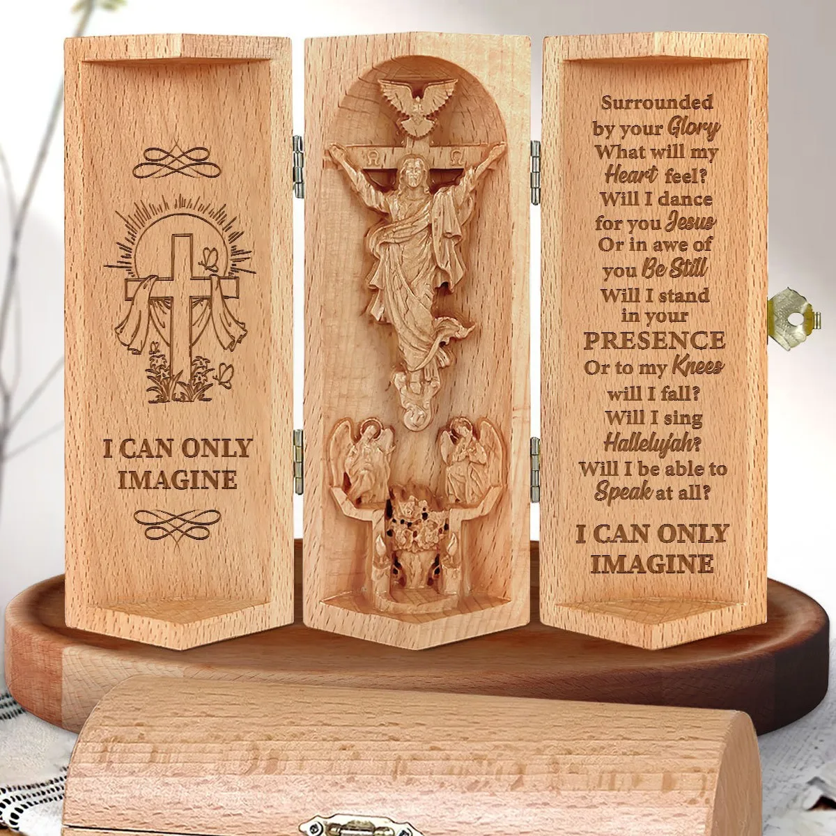 Wood Sculpture Nativity Family Decor Father In Heaven Christian Cylinder Decor Serenity Prayer Christian Statue Of Jesus