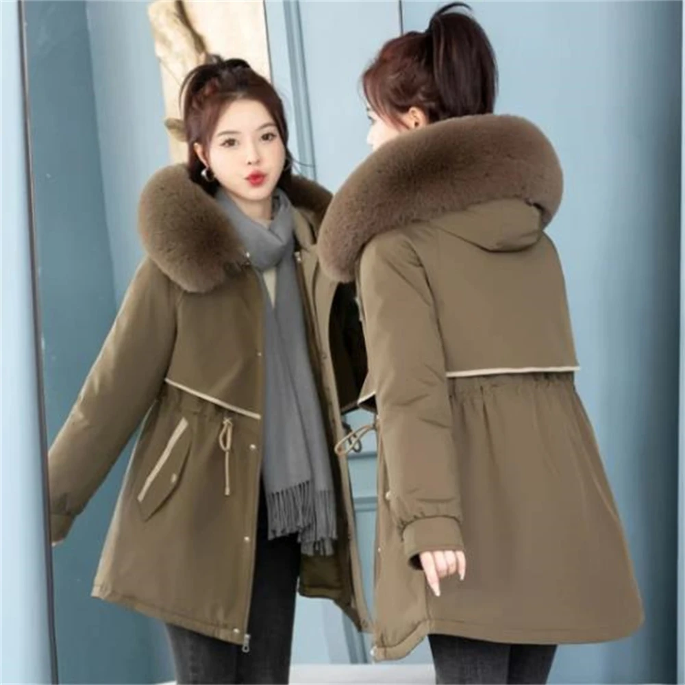 2024 New Fur Collar Parkas Women Hooded Fleece Liner Winter Jacket Detachable Warm Padded Coat Snow Wear Long Overcoat