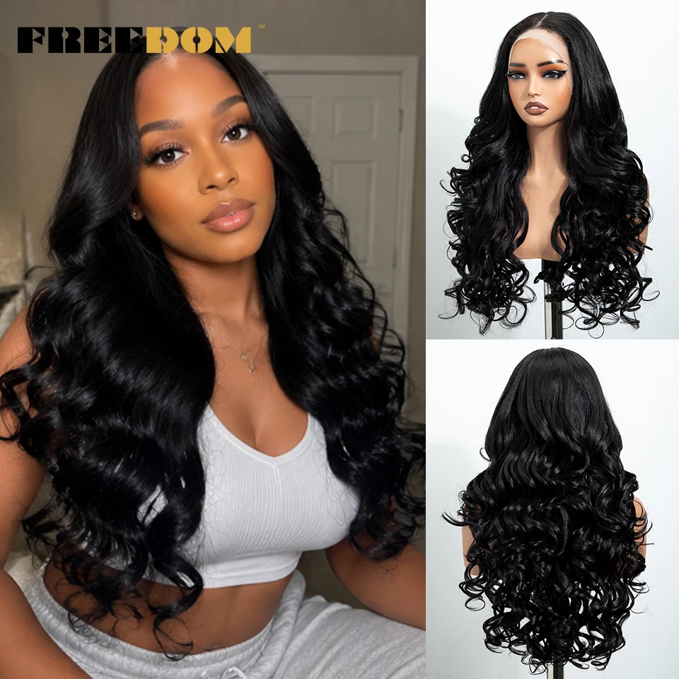 FREEDOM Lockige Synthetische Lace-Front-Perücken für Schwarze Frauen 24 Zoll Vorgezupfte Lace-Perücke Ombre Braun Blond Highlight Tägliche Perücke – Detail 14