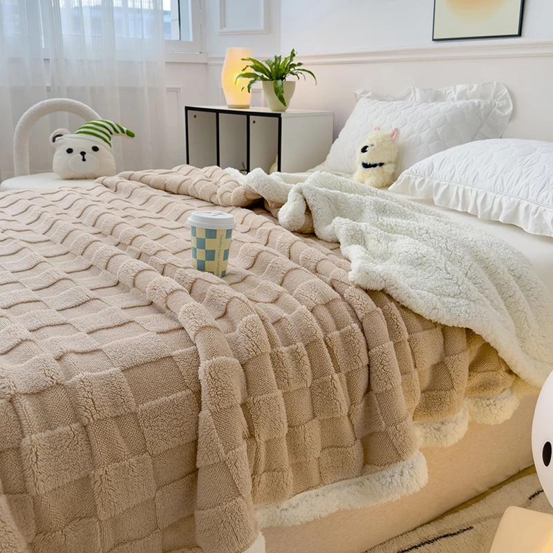 Double Layer Fleece Blanket Winter Warm Blankets Thick Office Nap Throw Blankets for Sofa Bed Single Double Soft Plush Comforter