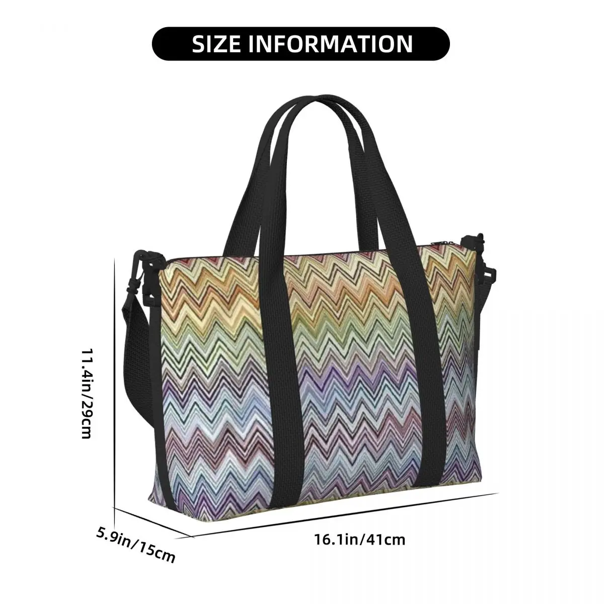 Borsa tote da spiaggia personalizzata Boho Chic moderna a zigzag per donna, palestra extra large, borse per la spesa da viaggio multicolori geometriche