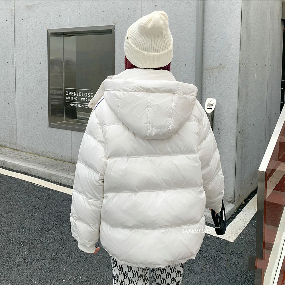 Inverno nuova giacca con cappuccio moda donna stile coreano colore sciolto contrasto 90% piumino d'anatra bianco parka bianco/nero