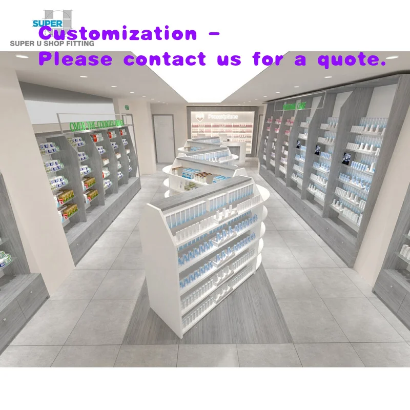 custom.Fashion Classical Pharmacy Glass Wall Shelving Fixtures Custom Medicine Shop Center Zigzag Design Furniture Shelf St