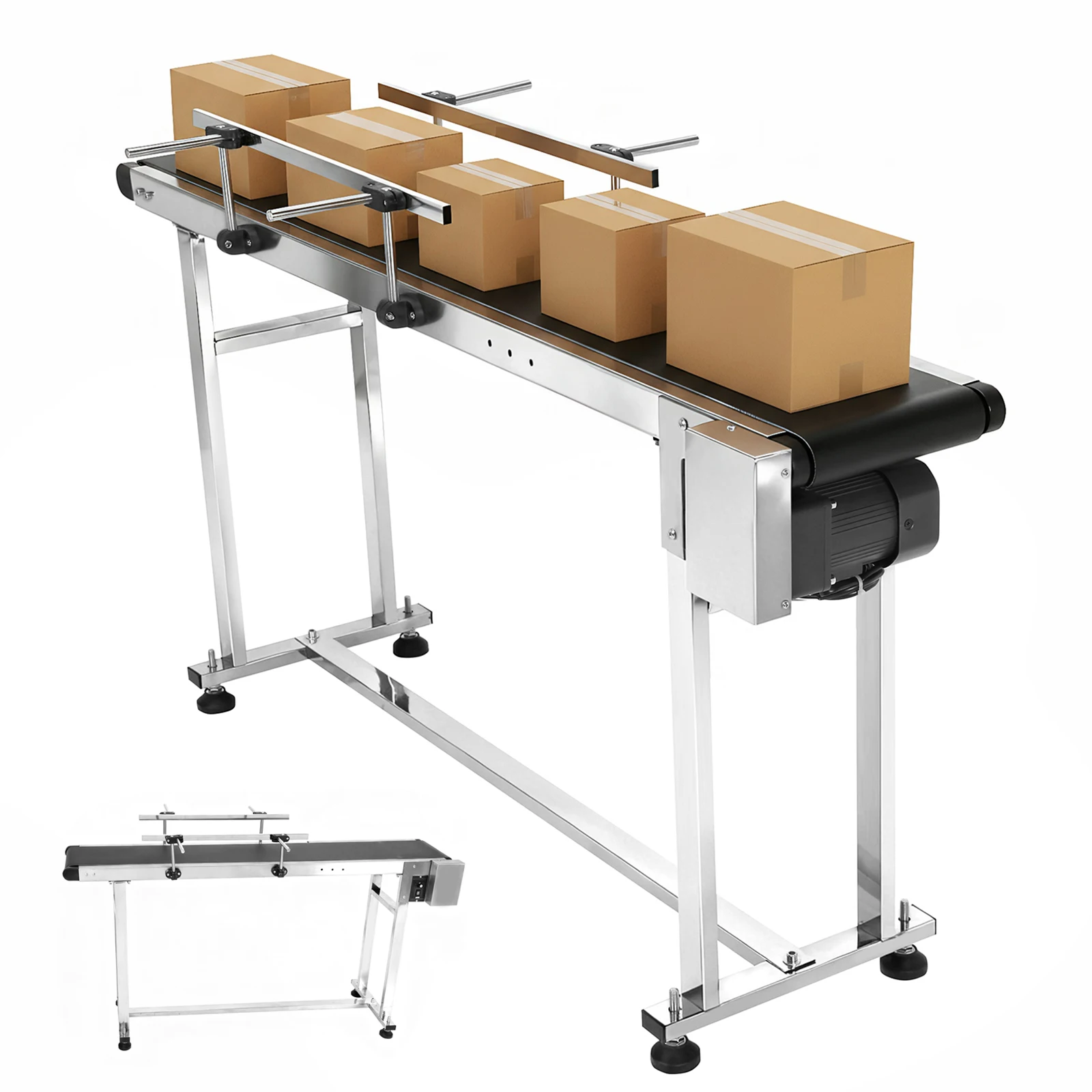 

PVC Flat Conveyor Belt Systems 59x7.8in Belt Conveyor with Double Guardrails Adjustable Speed for Industrial Transport