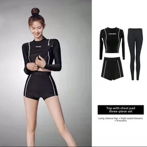 نسائي من قطعتين ملابس السباحة بنطلون زاوية مسطحة بأكمام طويلة محافظ تغطي البطن التخسيس مثير الينابيع الساخنة شاطئ الاستحمام أفضل 8 ملابس سباحة ضئيلة للبطن مبيعا - No8