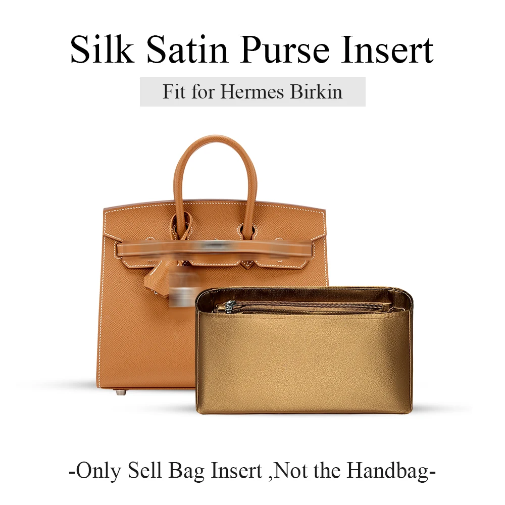 Silk Satin Purse Organizer Insert Fit for Hermes Birkin 25/30/35 Handbag Slim Inner Liner Bag Organizer Insert Inside Bag Insert