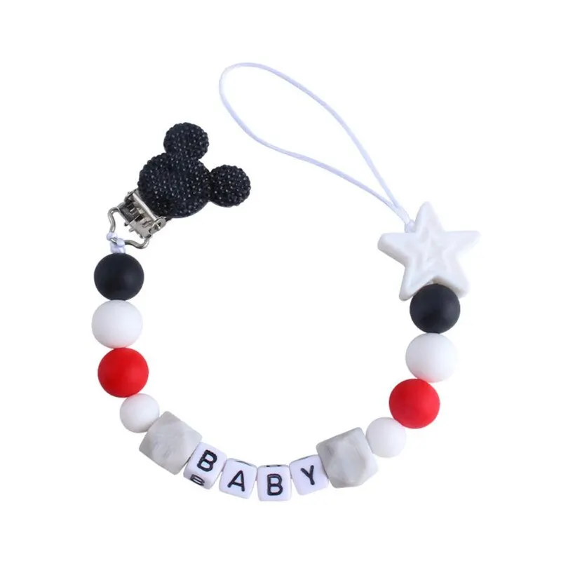 Customized Name Baby Pacifier Clips Chain Silicone Beads Teether Toys Dummy Holder English Name Pacifier Chain Gift