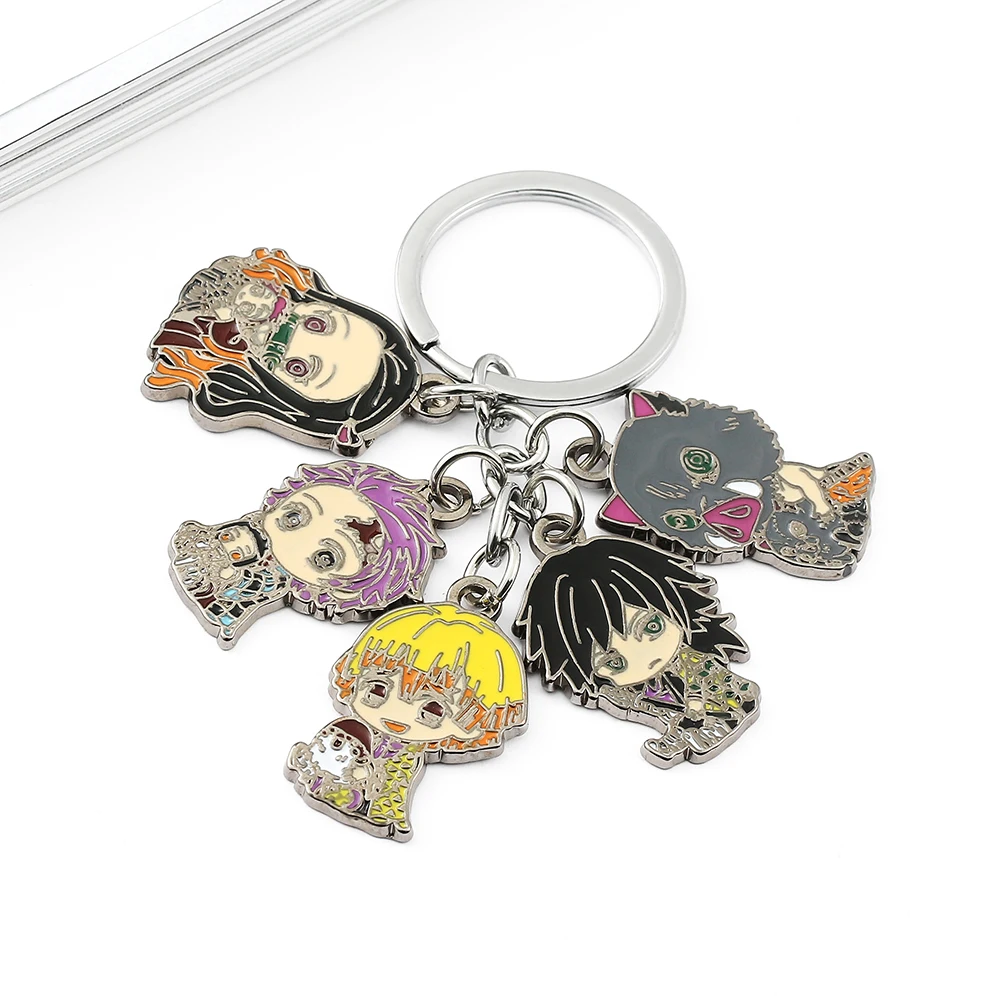 Anime Demon Slayer Kamado Tanjirou Keychain Cartoon Hashibira Inosuke Agatsuma Zenitsu Metal Pendant Keyring for Toy Gift