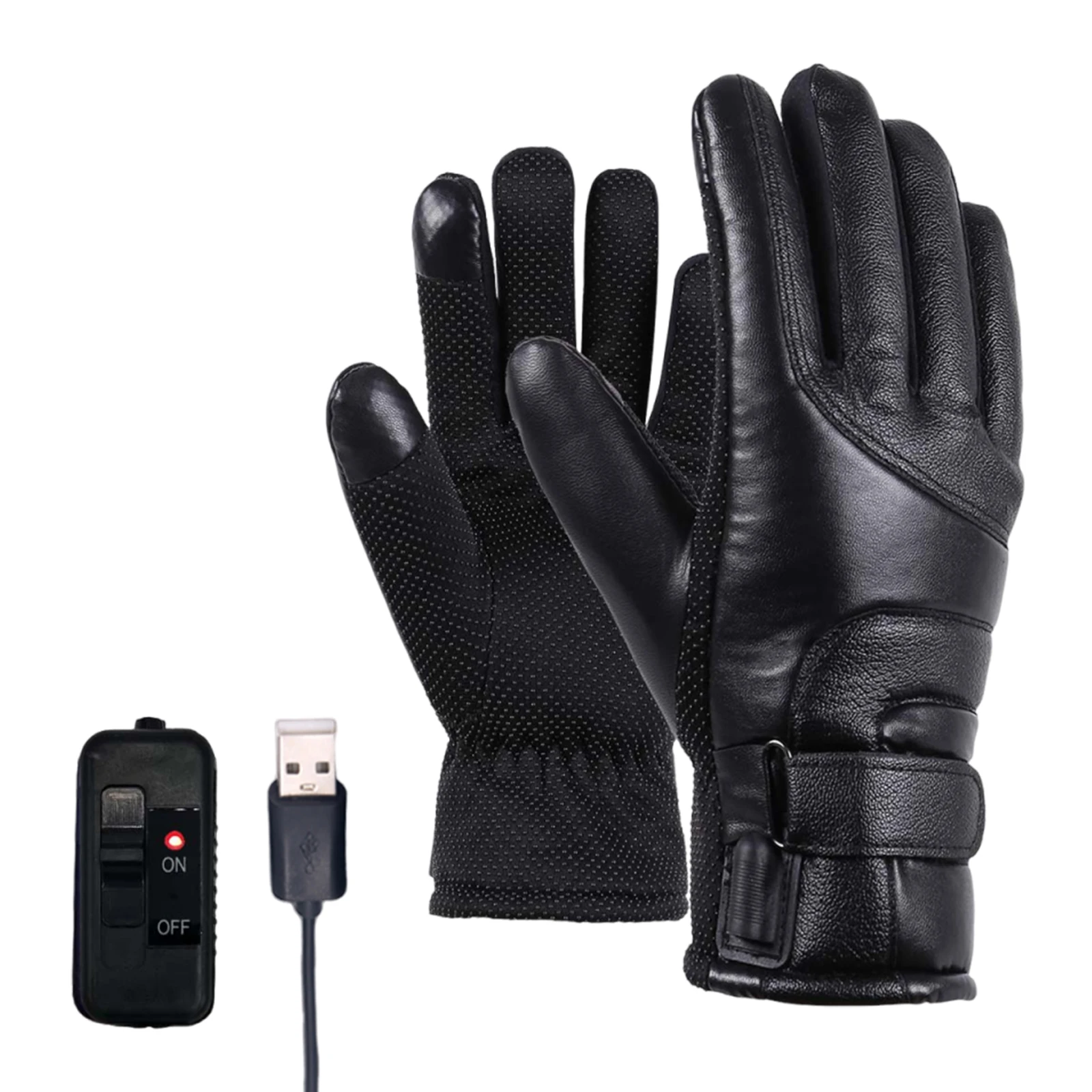 

Touchscreen Hand Warmer Windproof Soft Leather Heating Gloves PU Motorcycle Thermal Gloves for Outdoor Camping Hiking