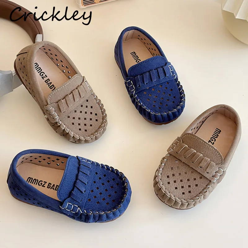 

Spring Summer Solid Children Flats Shoes PU Leather Hollow Out Loafers For Boys Girls Soft Sole Toddler Kids Casual Moccasins
