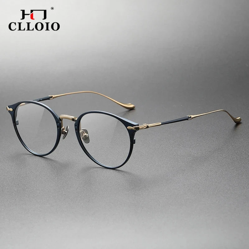 CLLOIO Luxury Pure Titanium Frame Men Retro Round Eyewear 2023 New Male Classic Optical Prescription Eyeglasses Frames M3112