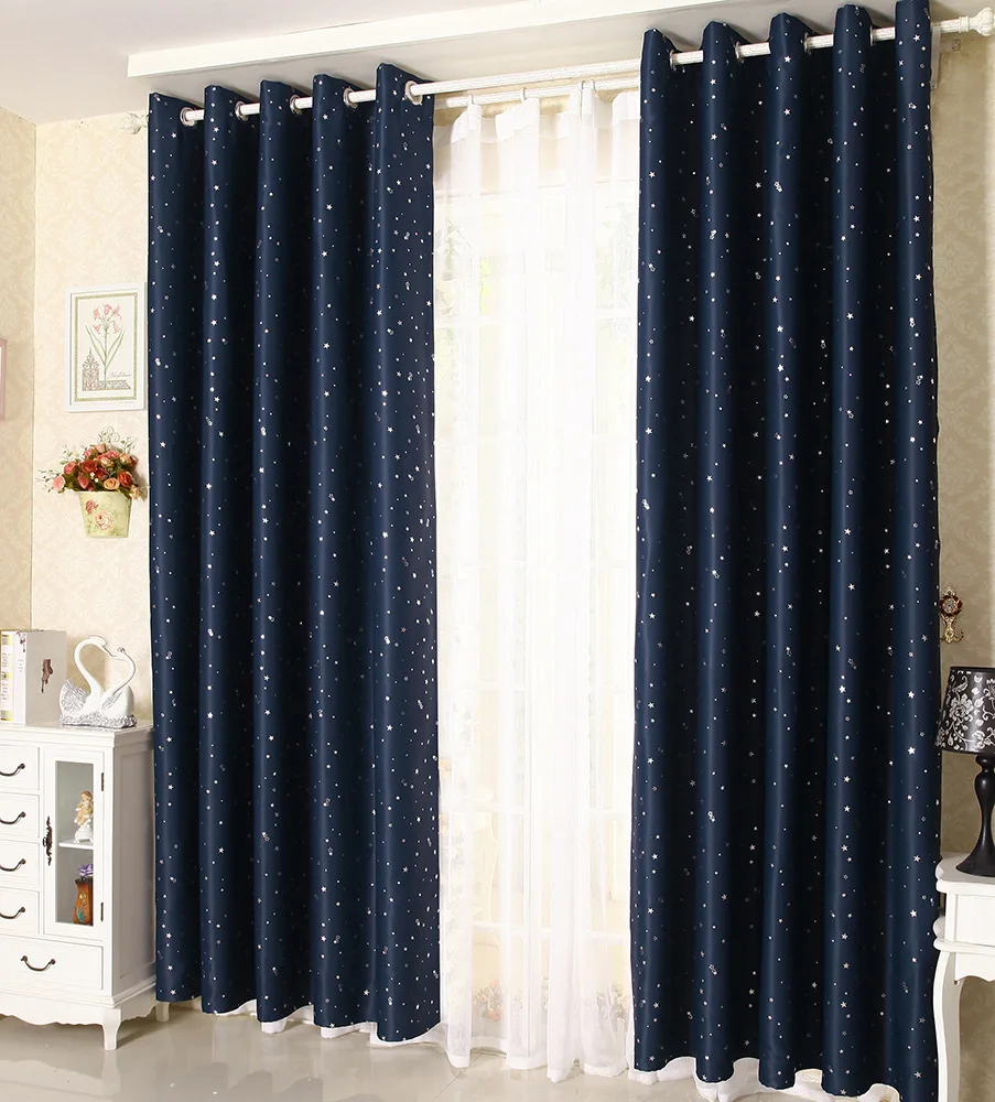 (115) Customized Factory Direct Sale Finished Curtain Wholesale Hot Silver Navy Blue Star Blackout