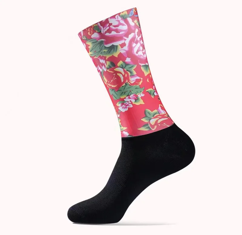 

LASER CUT ONE PAIR 2024 Northeast Big Flower Cycling Socks Antislip Bike Racing MITI Breathable FOR Men and Women